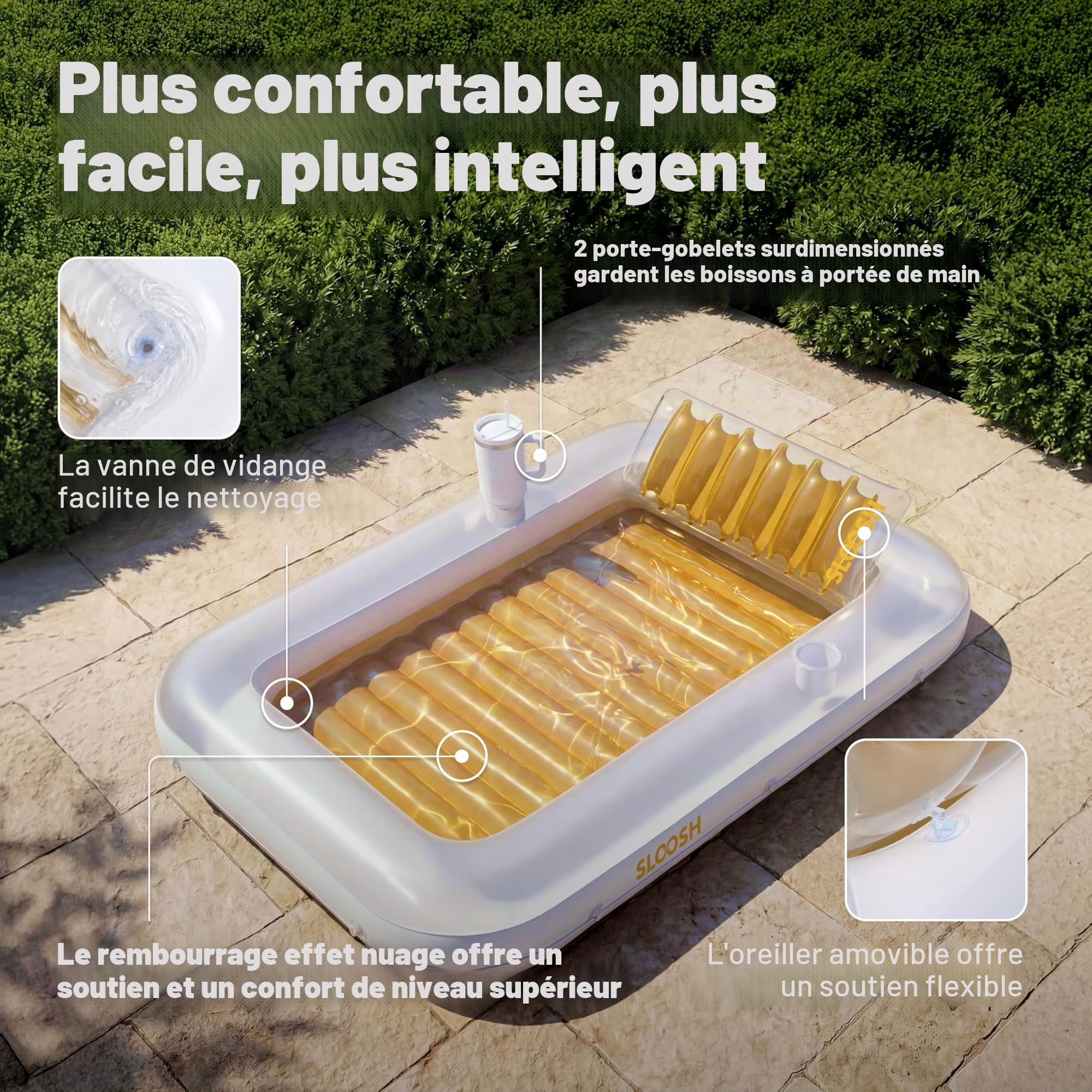 Sloosh Matelas Gonflable 178 x 116 cm pour Piscine, Bain de Soleil pour Adultes, Flotteur de Piscine, Matelas Gonflable pour Adultes, divertissements d'été, fête Aquatique (Fleur Violette)