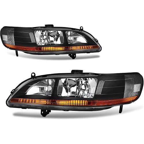 AUTOSAVER88 Headlight Assembly Compatible with 1998-2002 Honda Accord Black