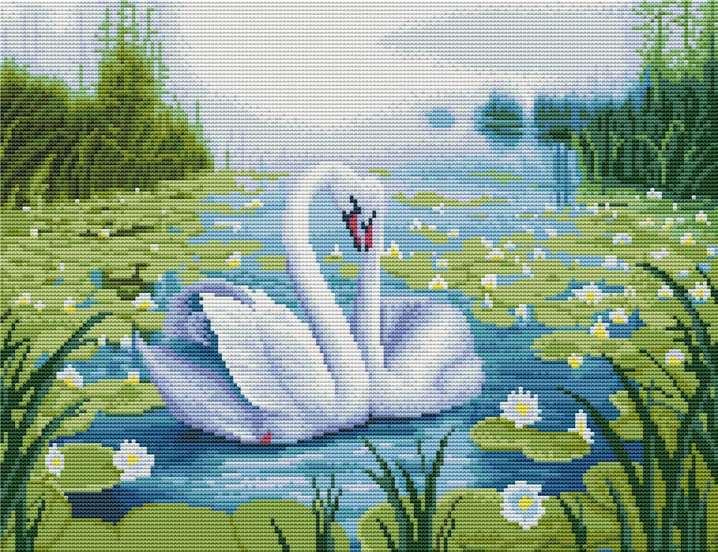 Abillyn Swan Embroidery Cross Stitch Kits Lover S Lake, Lotus Pond Stamped With Printed Pattern Starter Kit (Swan)