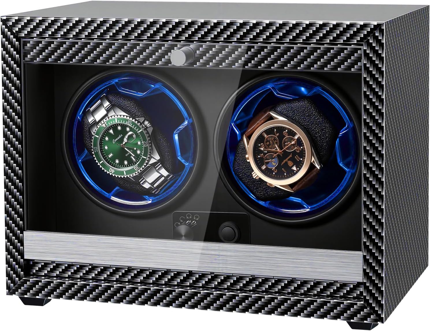 Watch Winder for Automatic Watches, 4 Modes Automatic Watch Winder Box with LED Backlight, Rotating Watch Case with Super Quiet Motor for Rolex, Cartier, Omega (Black, 2 Slots)