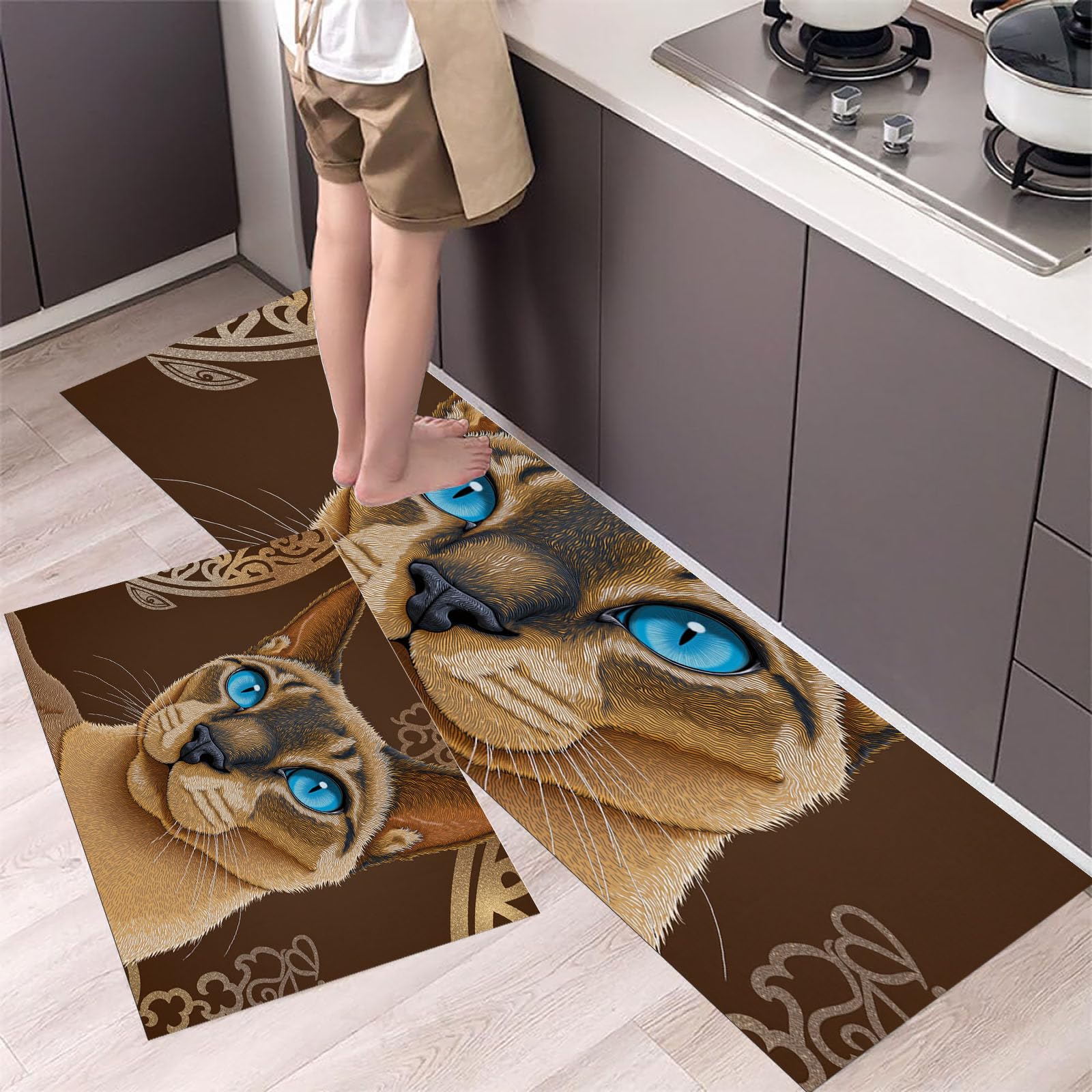 Tapis de cuisine antidérapants Félins lot de 2 grand format lavables pour le sol de la maison