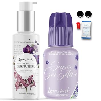 Lyon Lash SUPER SENSITIVE Glue 5ml and Primer 50ml Bundle | Eyelash Extension Supplies - Adhesive and Cleanser/Protein and Oil Remover | For Lash Extensions Professional Use