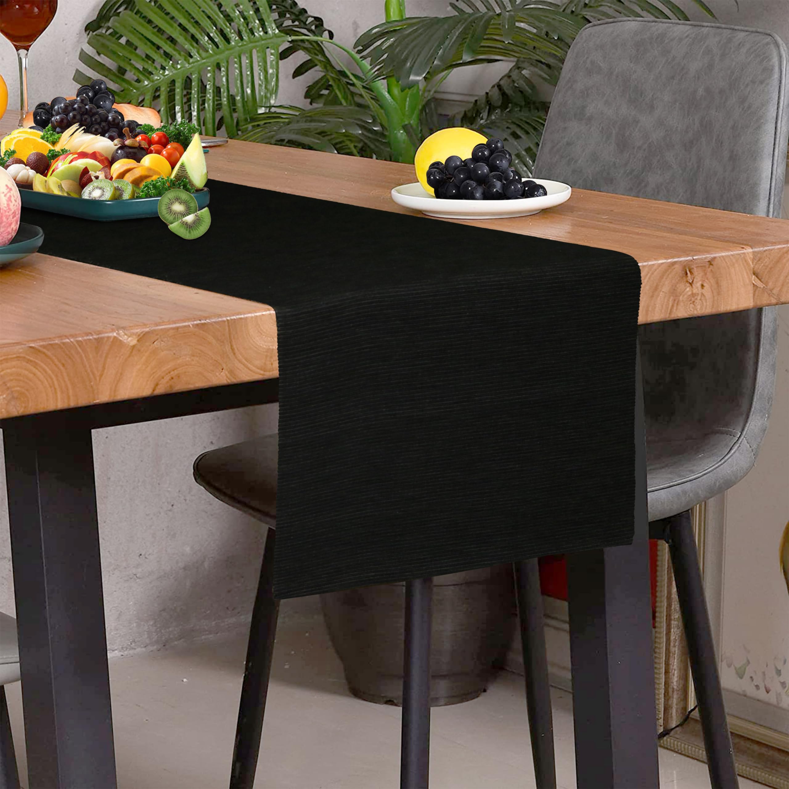 HOME COLORS.IN Mixed Color Texture Ribbed Cotton Table Runner for Dining Table, Teapoy, TV Table, Coffee Table, Center Table - Modern Dining Room - Table Décor Runner - 14 x 52 Inch - Black
