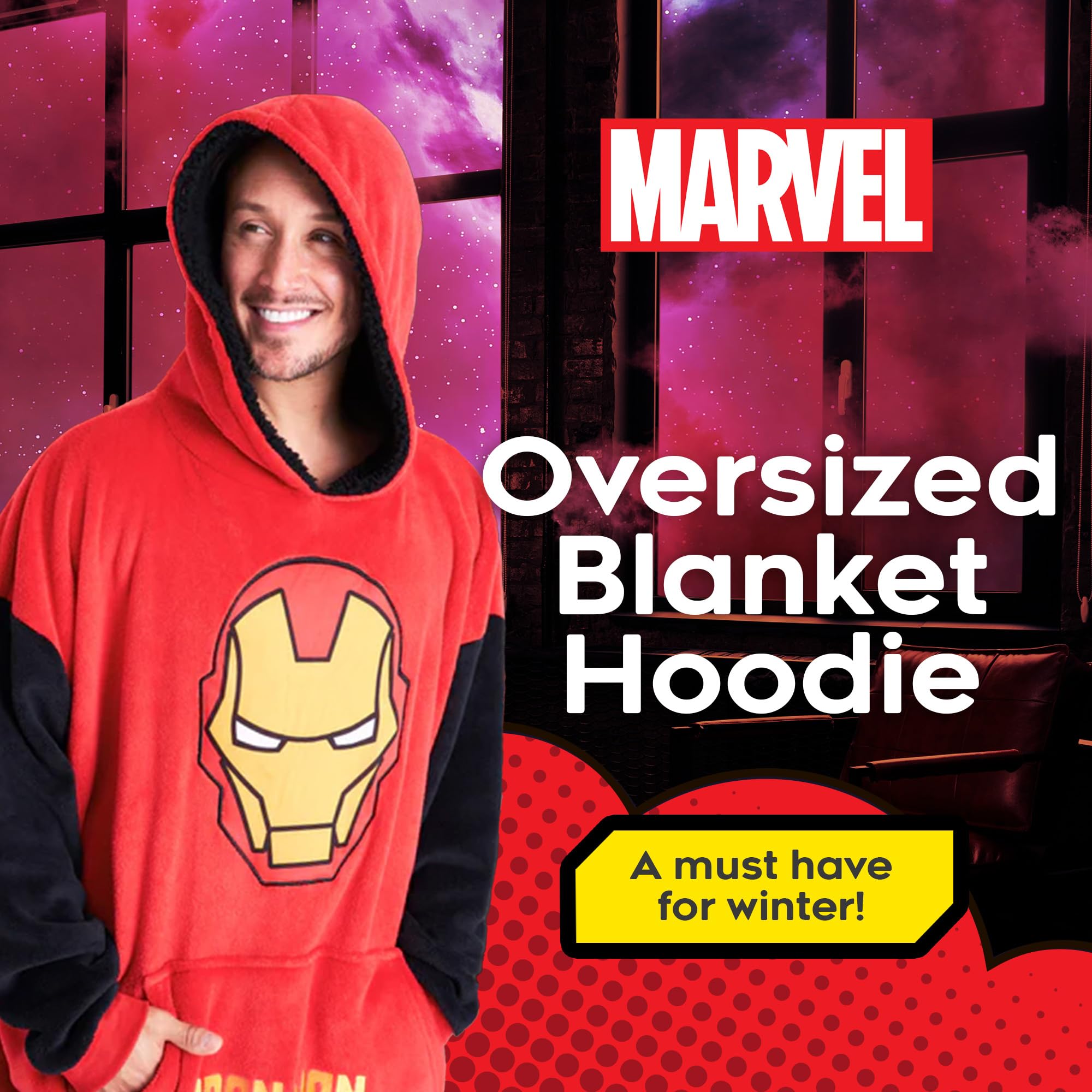 Marvel Felpa Uomo con Cappuccio Felpe Oversize Uomo in Pile Supereroi Avengers Captain America