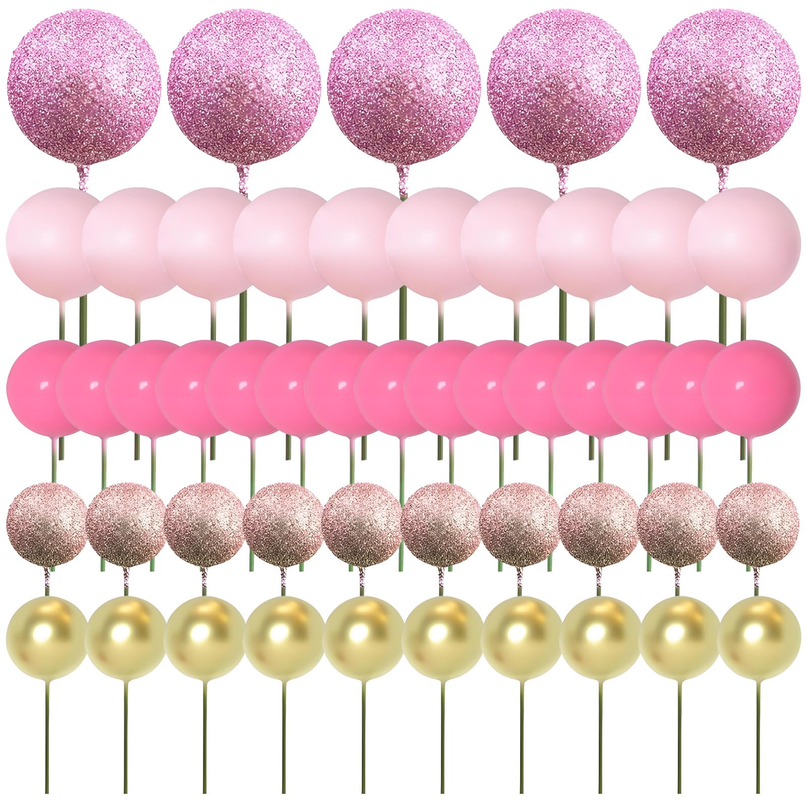 Ball Cake Topper Sticks Mini Balloons, 50pcs Ball Cake Sticks Mini Pink Cake Balls, Decorating Supplies Foam Balls Decorations for Birthday Party Decor(Rose red)
