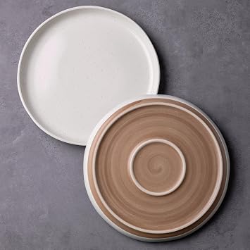 AmorArc Ceramic Appetizer Plates Set of 2, 8.25 Inch Large Stoneware Salad Plates for Kitchen, Microwave& Dishwasher Safe, Scratch Resistant, Light Beige