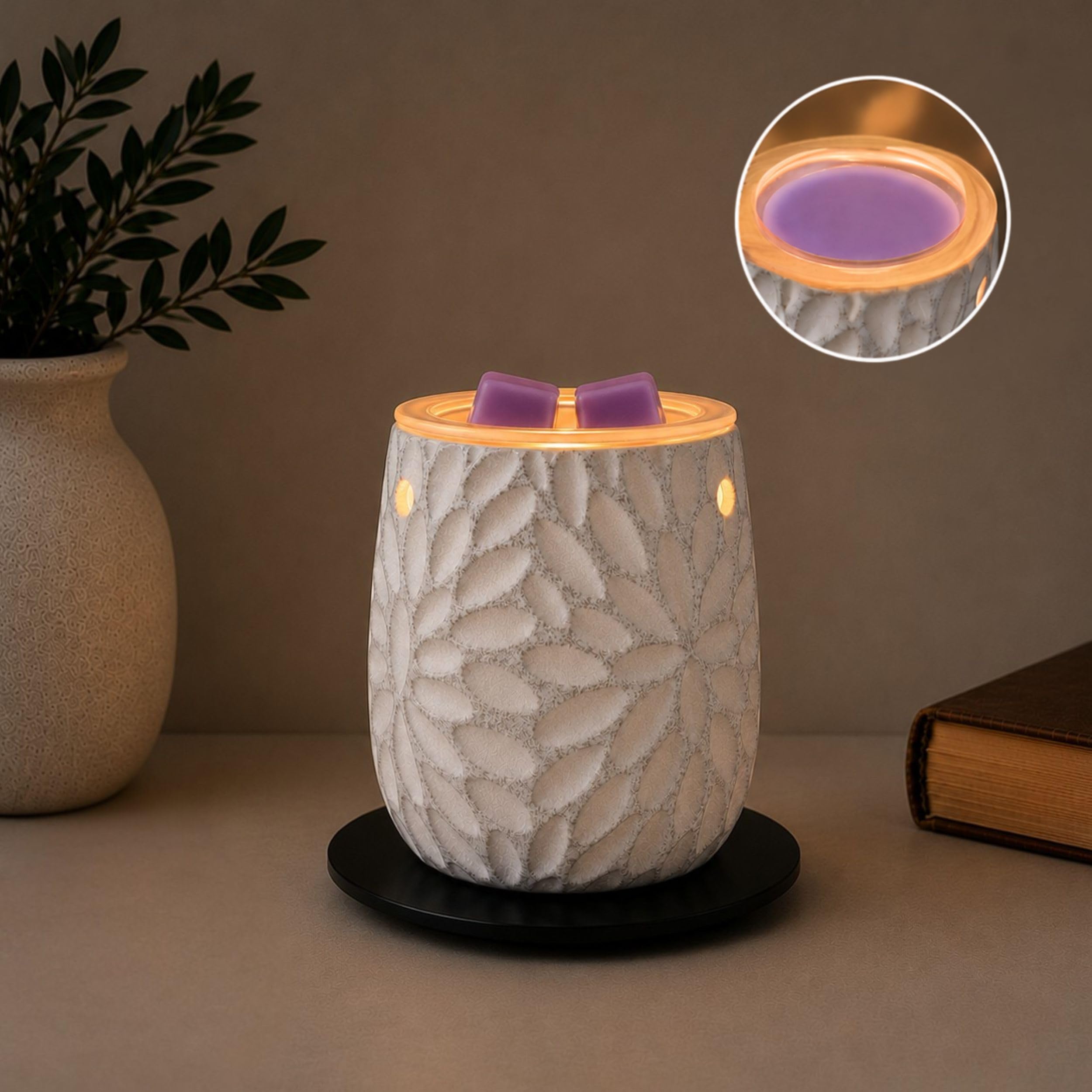 Scentsationals Calentador de cera, cubo de cera perfumada, dispositivo de fusión, flor, quemador de aroma eléctrico, ambientador de vela sin mecha, tamaño completo, decoración del hogar, decoración
