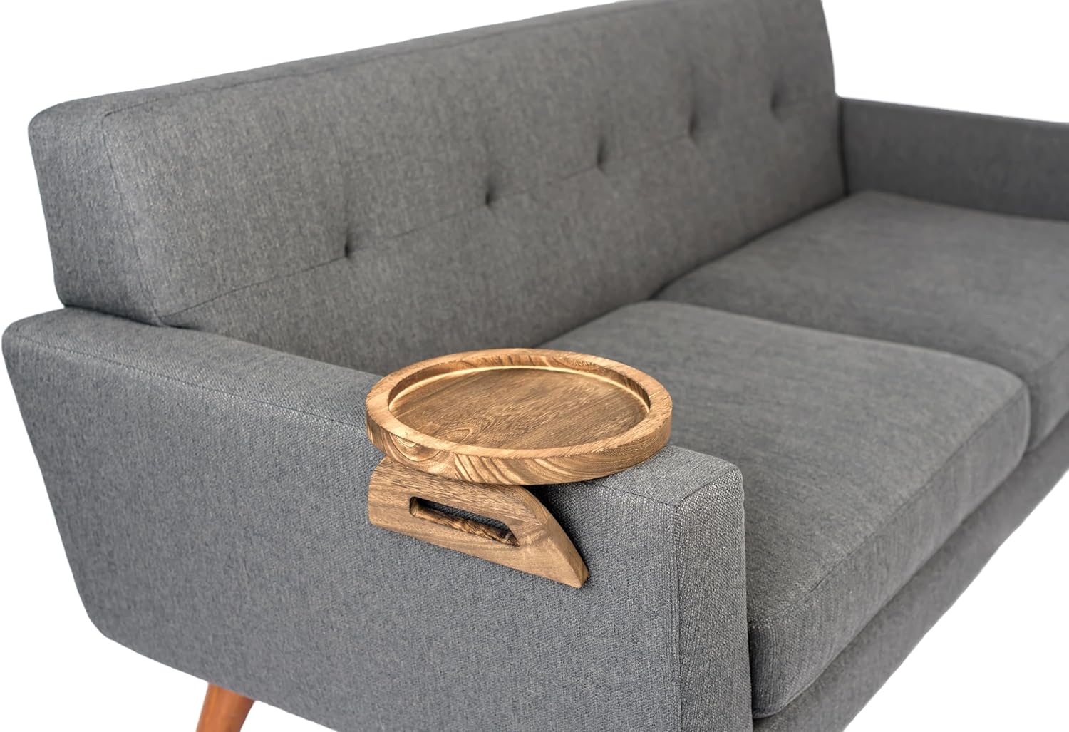 Couch Arm Table Tray – Sofa Armrest Tray Table in Paulownia Wood, Non-Slip Spring-Loaded Fit for Most Couch Arms, Holds Drinks, Remote, Phone | Rustic Brown