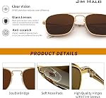 JIM HALO Retro Square Aviator Sunglasses Premium Glass Lens Men Women | Flat Metal Eyewear, Driving Running, Outdoor Activities