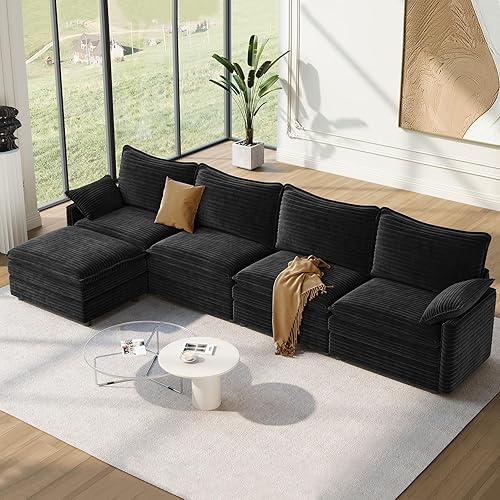 Miniatura 36 de Vesgantti Sofá Seccional Modular de 108", Cómodo Sofá Nube con Otomana Móvil de Chenilla y Asiento Profundo, Sofá Modular en Forma de L, Sofás