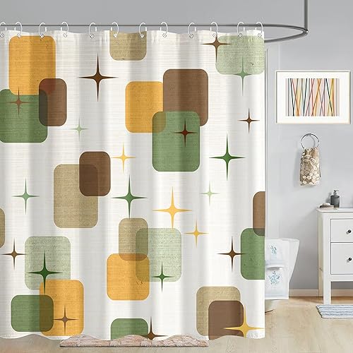 Juego de cortinas de ducha modernas de mediados de siglo, cuadros geométricos, impermeables, decoración de baño, arte abstracto retro, para el