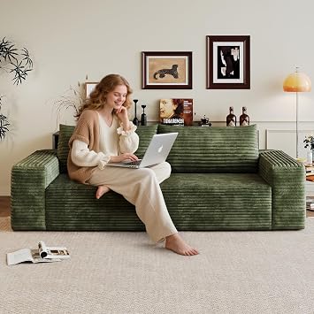Cloud Loveseat Sofa, 2 Seater Memory Foam Couch, No Assembly Sofa in A Box, Modern Deep Seat Corduroy Couch for Living Room, Home Office, Green