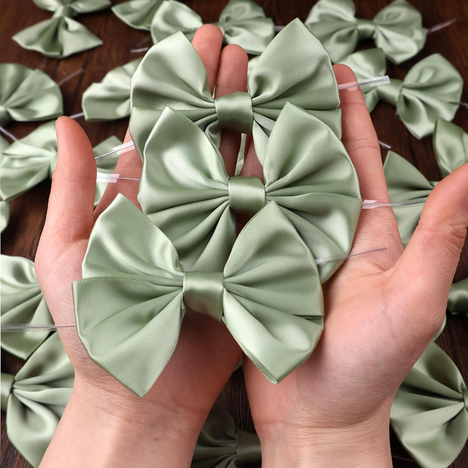 Satin Ribbon Bows with Twist Ties 3.7" Wire-Edged Twist Tie Bows for Gift Wrapping & Party Decor,Crafts & Cake Decorating,Wreaths & Bouquets,Wedding Baby Shower-24 Counts (Sage Green) image 4
