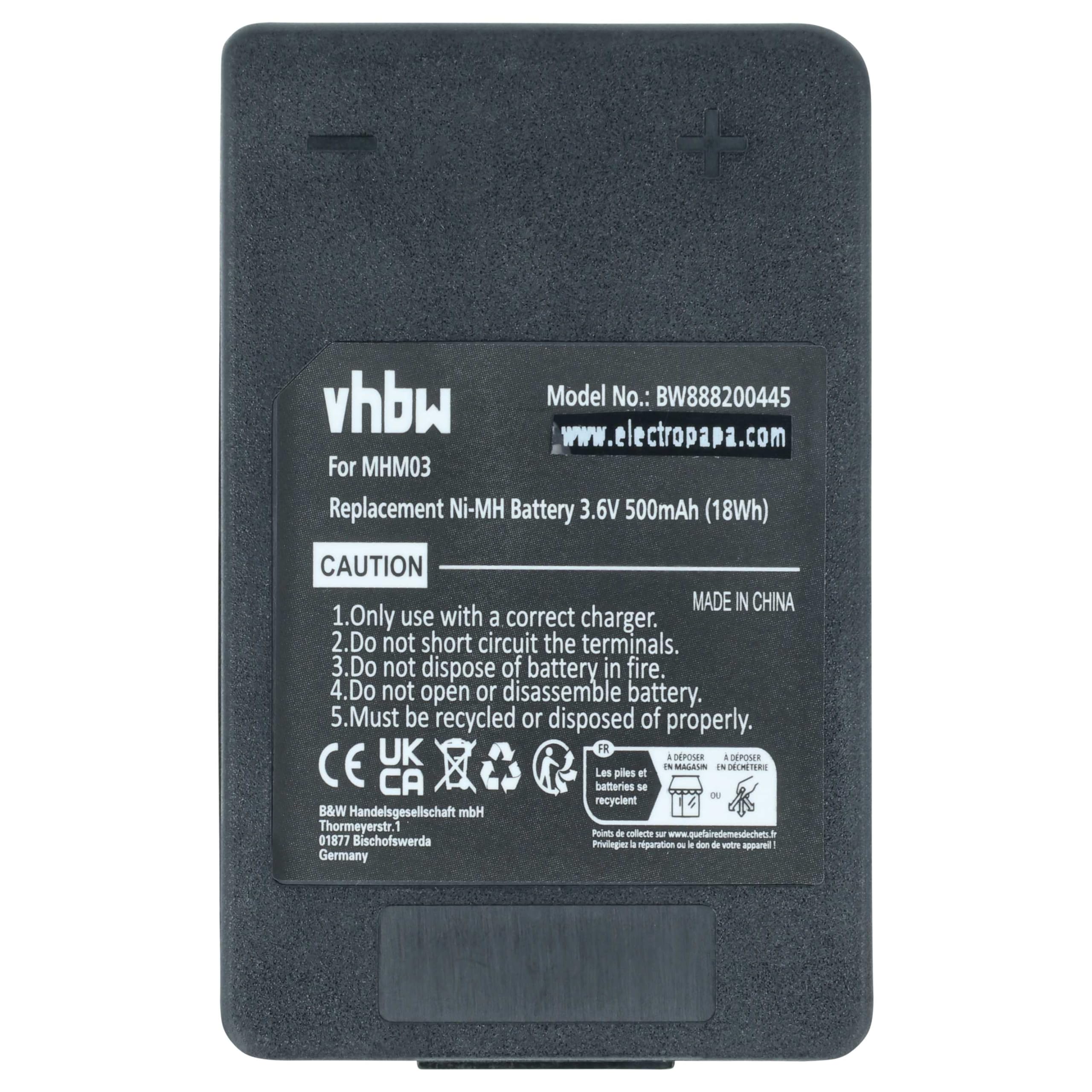 vhbw 5x batteria sostituisce Autec MHM03, LPM01LI, LPM01, R0BATT00E10A0 per Radiocomando Industriale, Telecomando (500mAh, 3,6V, NiMH) - Nero