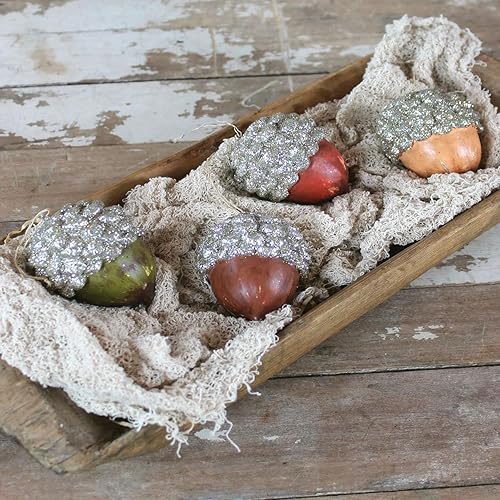 Bethany Lowe Adornos de bellota con purpurina de otoño, juego de 4