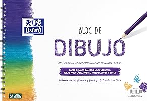 Oxford, Bloc Dibujo A4 Espiral. Tapa Blanda, Contratapa Rígida, 20 Hojas. Papel 130 gr con Recuadro.