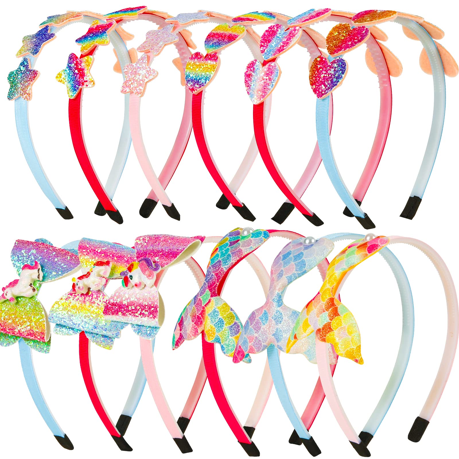 Diademas De Arcoíris, Sterneer 12 Piezas Glitter Heart Girls Headbands, Lentejuelas Star Hairbands, Multicolor Headband Para Niñas Accesorios Para El Cabello