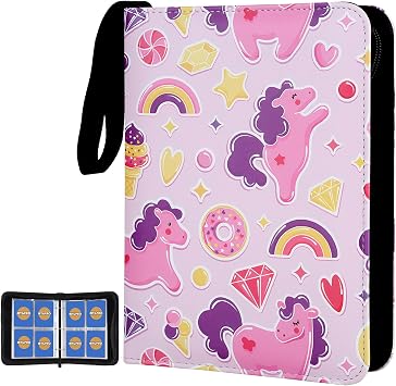 Card Binder for Cards 4-Pocket,400 Pockets Trading Card Binder Holder Collector Album Book Includes 50 Removable Sleeves Pink Rainbow 2