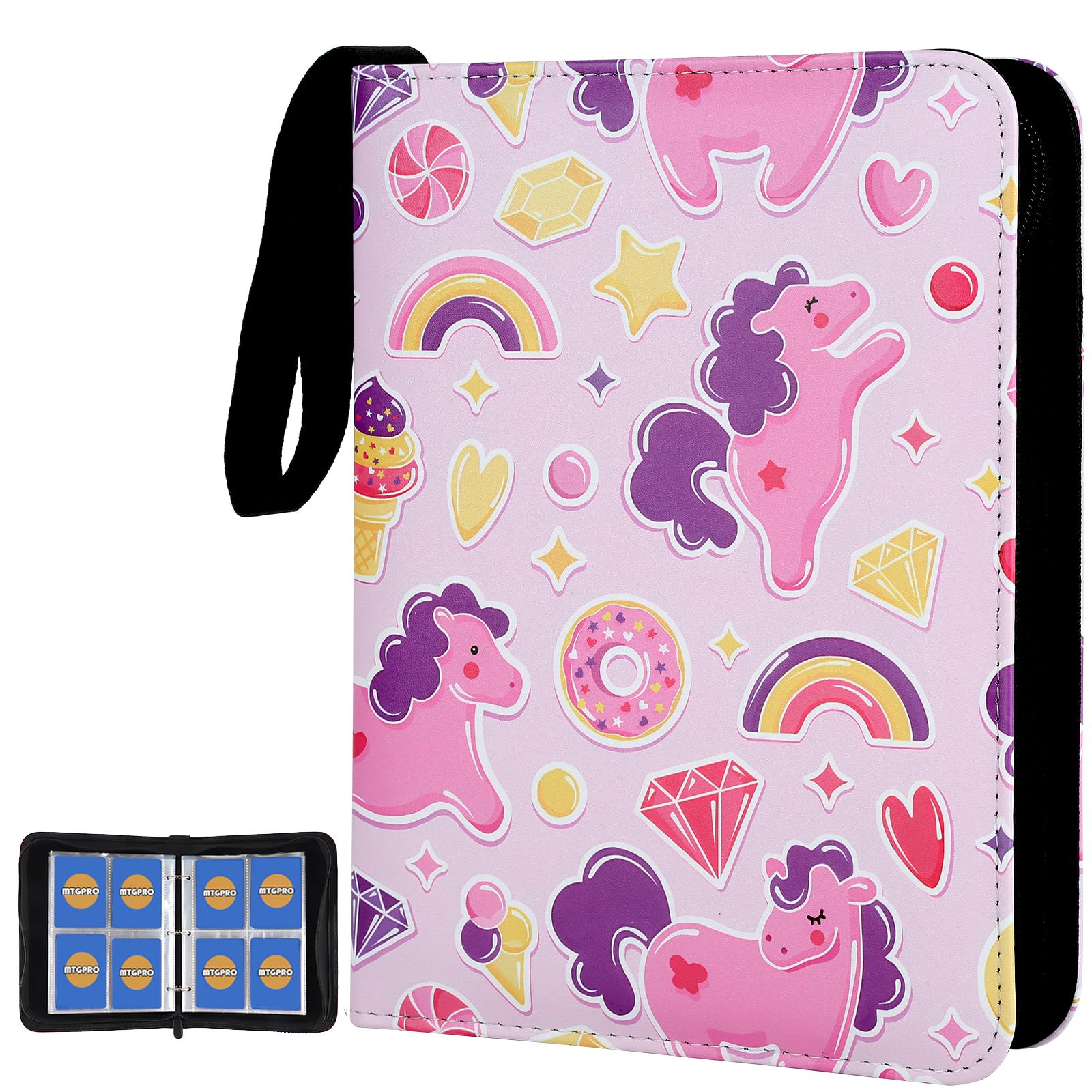 Classeur de cartes à 4 poches rose arc-en-ciel avec 400 pochettes