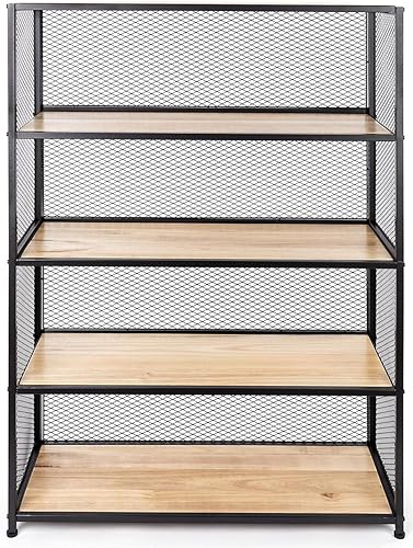 Miniatura 2 de Displays2go Estantería con cinco estantes 40 pulgadas de ancho x 60 pulgadas de alto roble y hierro color negro SMMMSHF