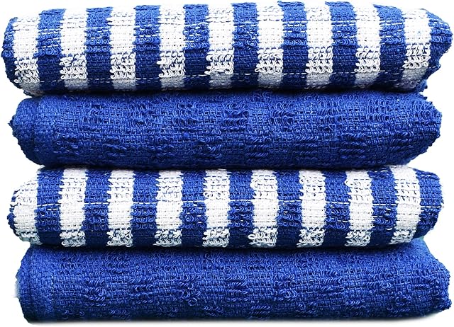 The Cotton Shop - 100% Cotton Terry Tea Towels - Set of 4 Tea Towels - Soft Durable and Absorbent Kitchen Towels - Machine Washable for Everyday Use - 45 x 65 cm Tea Towels for Kitchen (Blue)