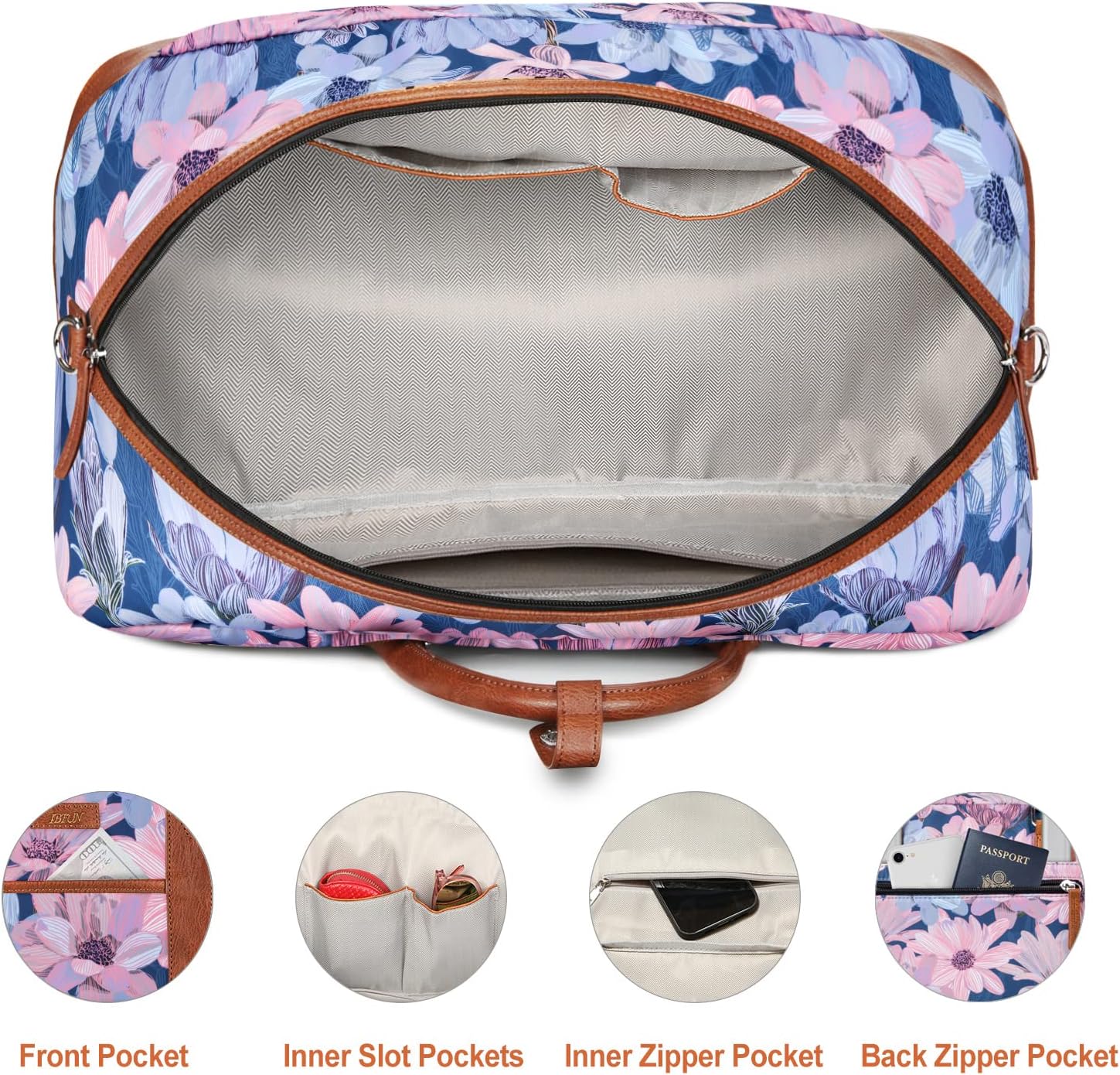 Weekender Bag for Women, Large Overnight Bag Canvas Travel Duffel Bag Carry On Tote with Shoe Compartment 21" 3Pcs Set - Image 5