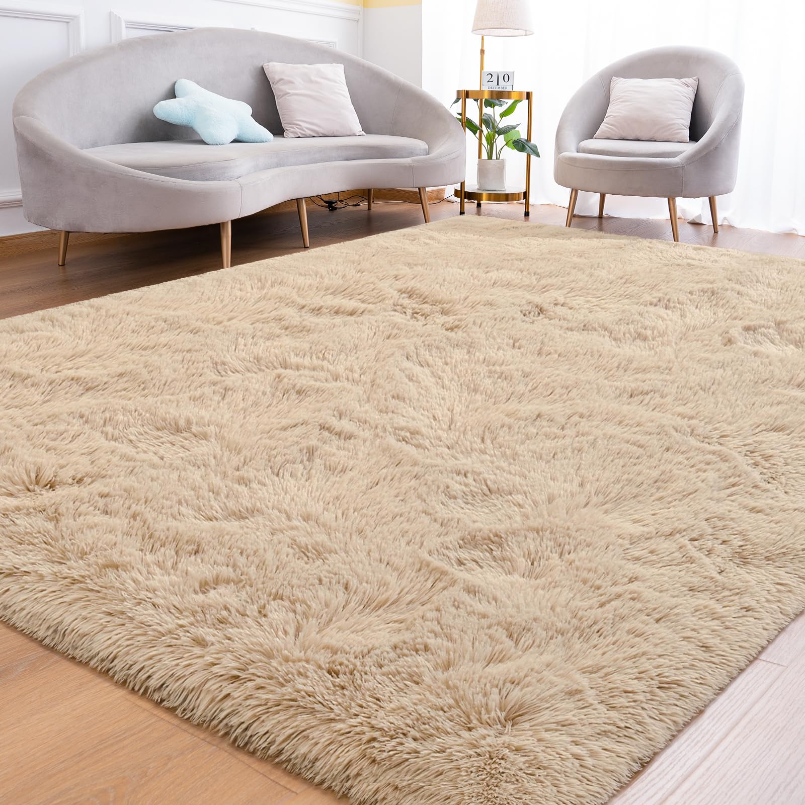 Goideal Fluffy Rug for Bedroom Living Room, 7x10 Beige Area Rugs, Faux Fur Shag Modern Carpet Ultra Soft Girls Boys Room Home Decor, Solid โ image 1