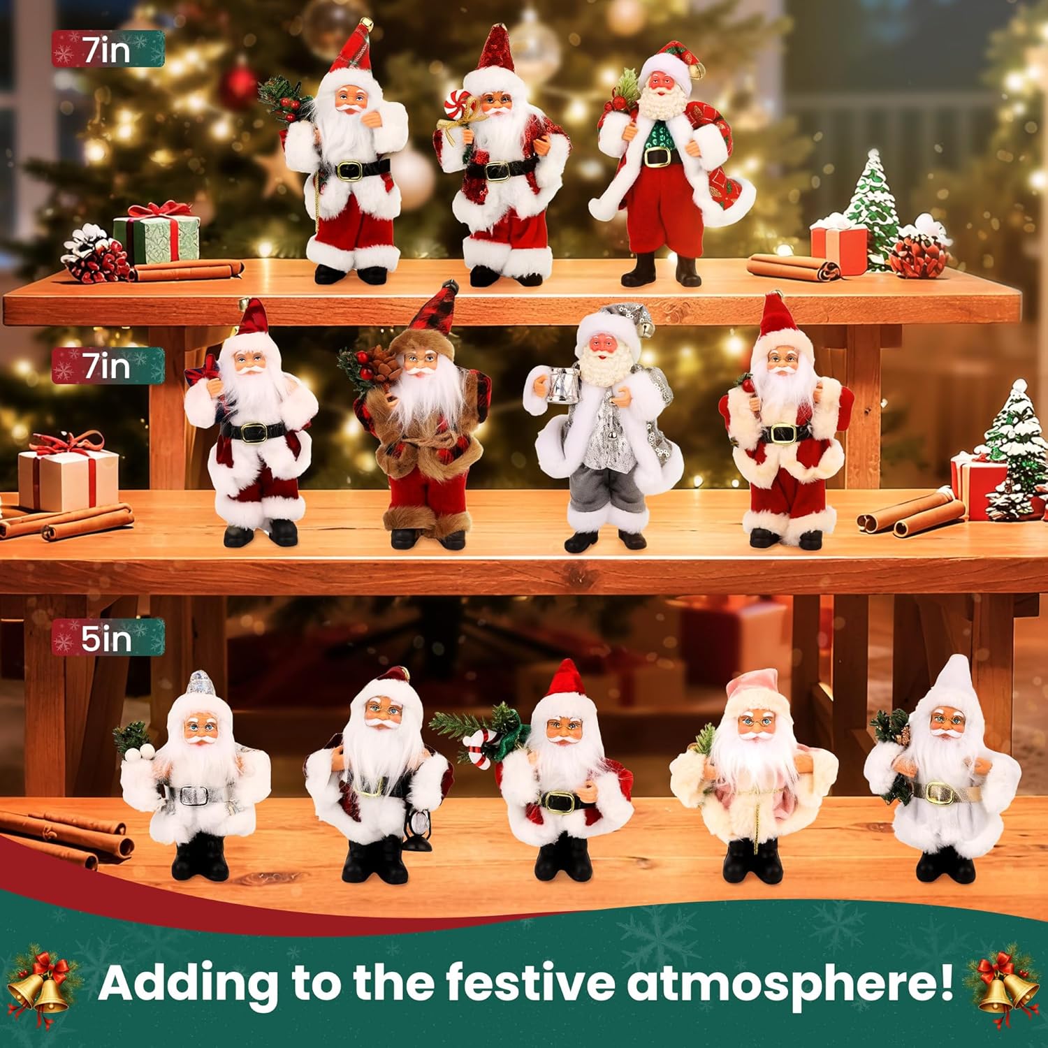 Santa Claus Figurines, Standing Santa Claus Decorations, Suitable for Christmas Trees, Fireplaces, Tabletop Decor, Window Display, Gift, Door,2P - Image 7