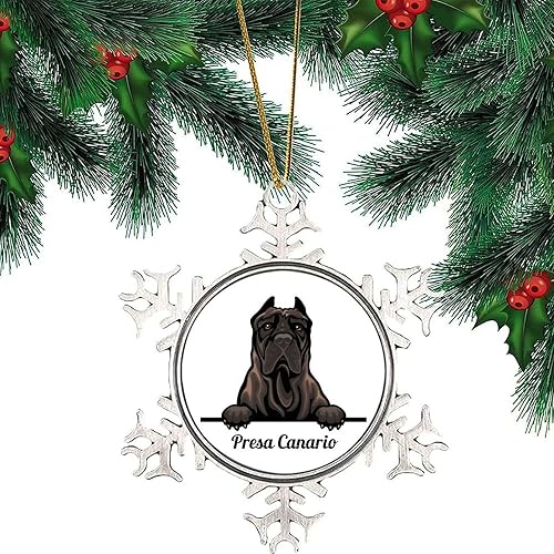 Miniatura 6 de Presa Canario - Adorno de copo de nieve de Navidad para perro que mira a los amantes de las mascotas, recuerdo de día festivo, copo de nieve, adorno