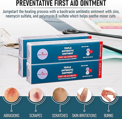 Miniatura 7 de Epic Medical Supply Pomada antibiótica triple de 1 oz, paquete de 4 tubos con bacitracina zinc y sulfato de neomicina, crema curativa preventiva de