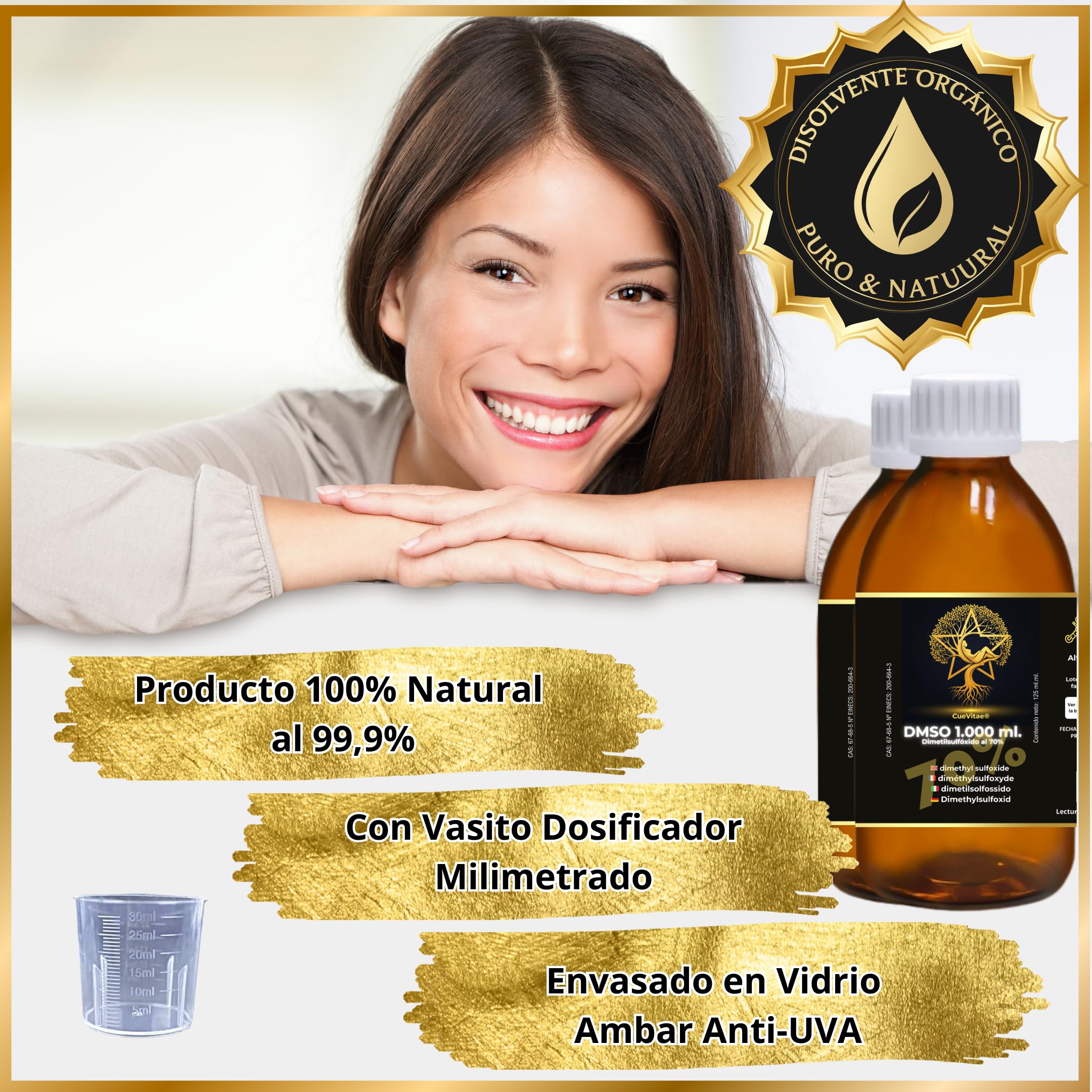 DMSO 70% 2x1000 ml | Dimetilsulfóxido | Vidrio | Lote de recipientes técnicos de precisión. Uso exclusivo laboratorio, solvente orgánico de alta pureza y uso general.