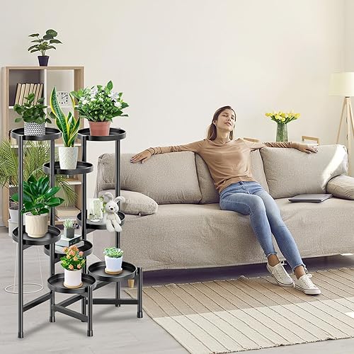 Miniatura 7 de Soportes de metal de 8 niveles, soportes resistentes para macetas para múltiples plantas, estante de hierro antioxidante, estantes de decoración