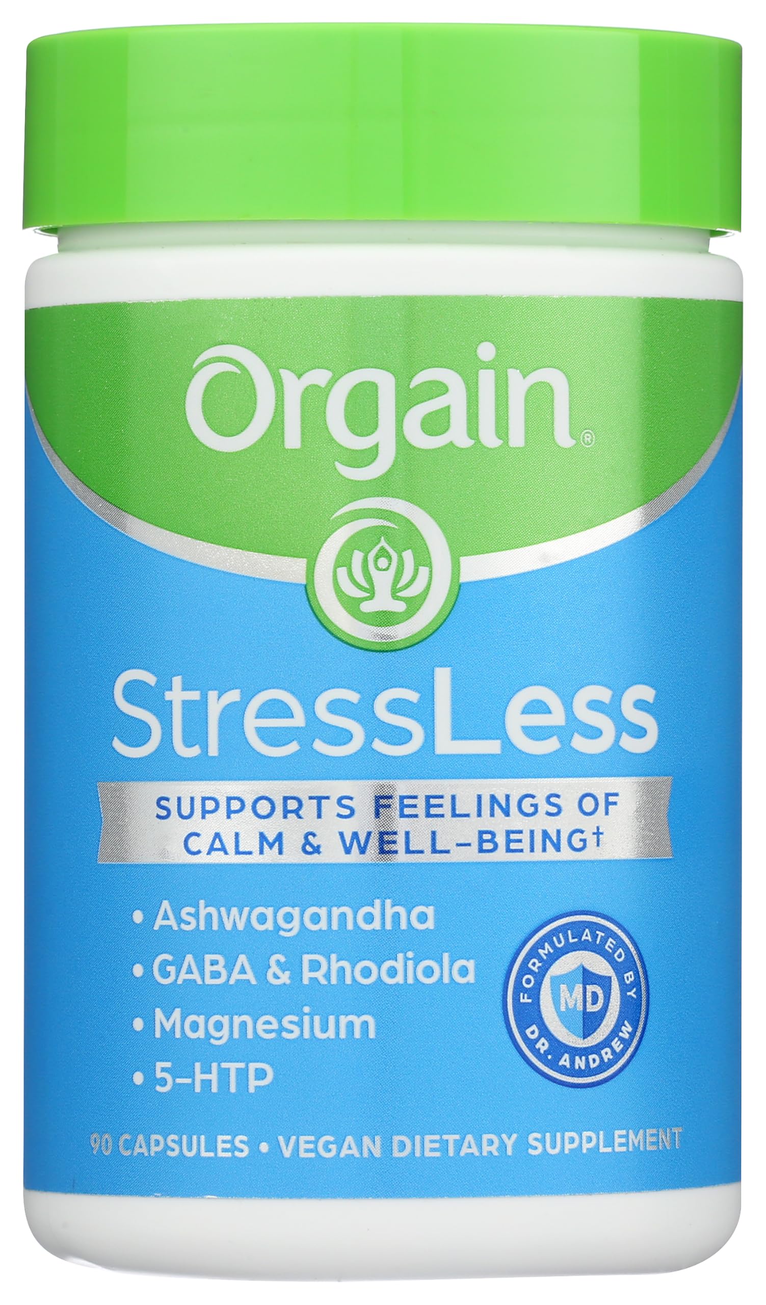OrgainStressLess, Vegan Stress Relief Supplement - Blend of Magnesium, Lemon Balm, GABA, 5 HTP, Rhodiola Rosea, Ashwagandha and Chamomile, Gluten Free, Doctor Formulated - 90 Count, 30 Day Supply