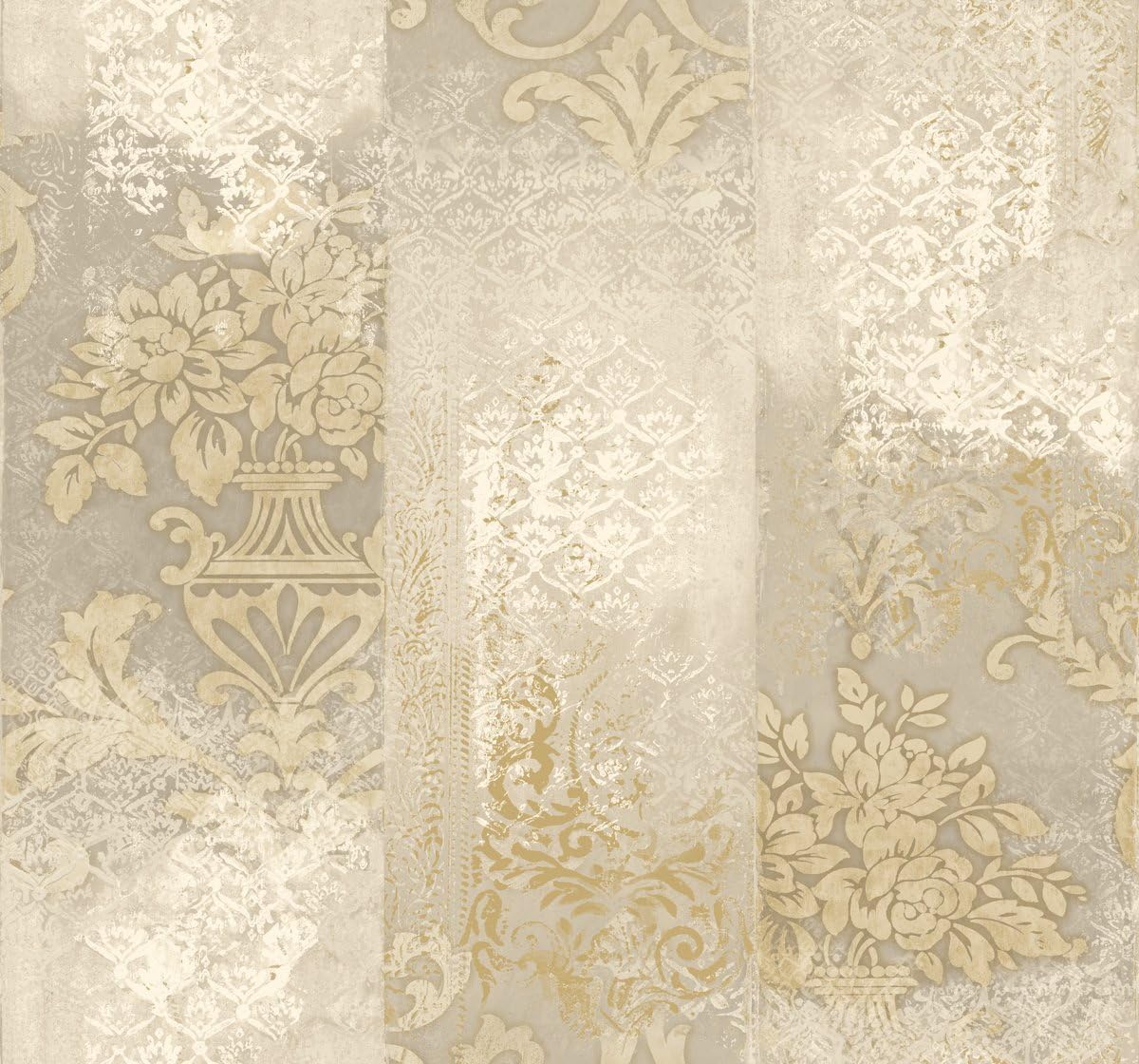 Damask Mud Cloth Wallpaper Cream Bronze Gold Modern Deconstructed Pattern