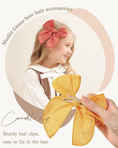 Miniatura 3 de doboi 20 lazos de fábula de 4.5 pulgadas, pinzas para el cabello para bebés y niñas, lazos de lino de algodón para niñas, accesorios para el cabello