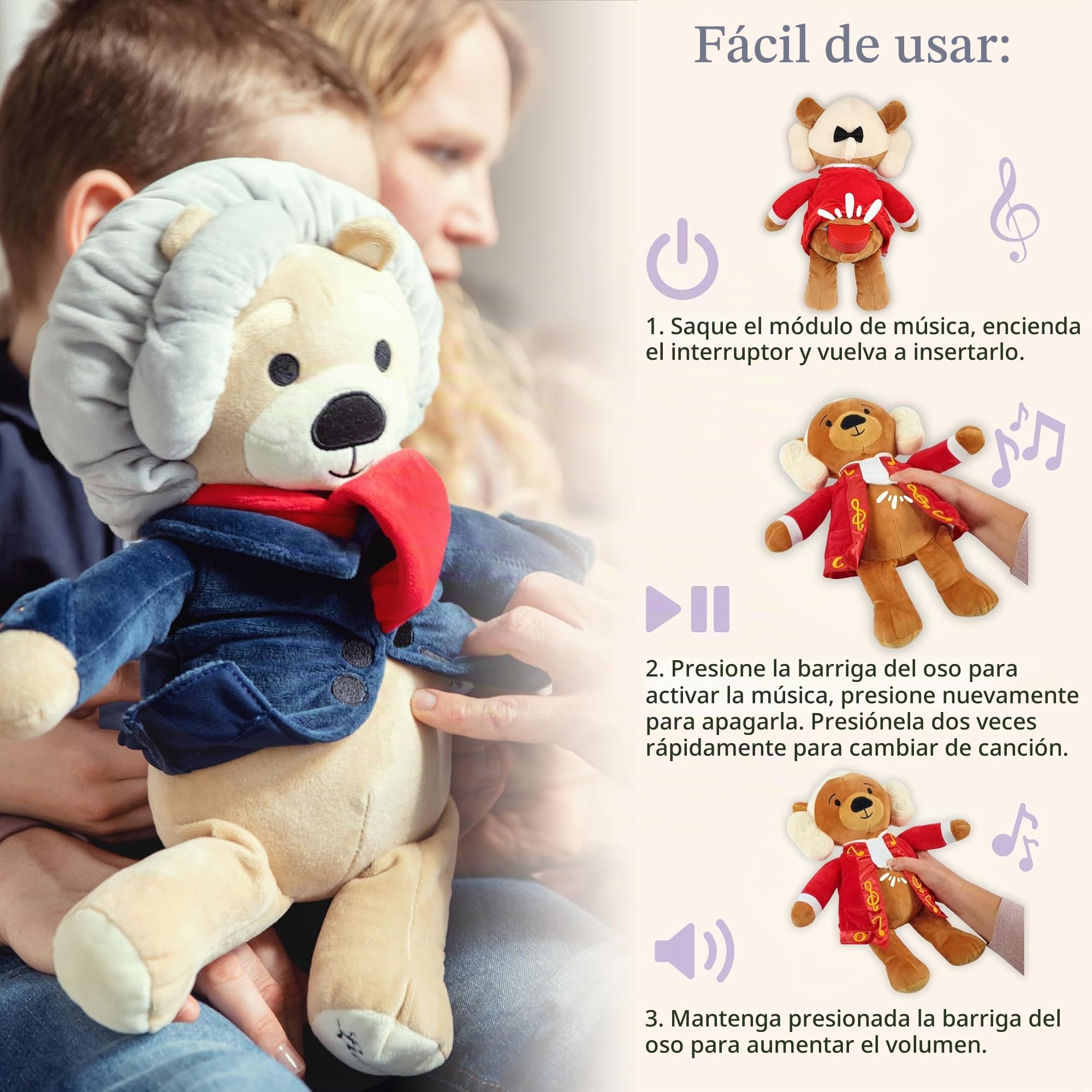 Ludwig van Beethoven Oso Virtuoso, 40 Minutos de Música Clásica, Peluche Musical Premiado de 15 ″, Juguete Educativo