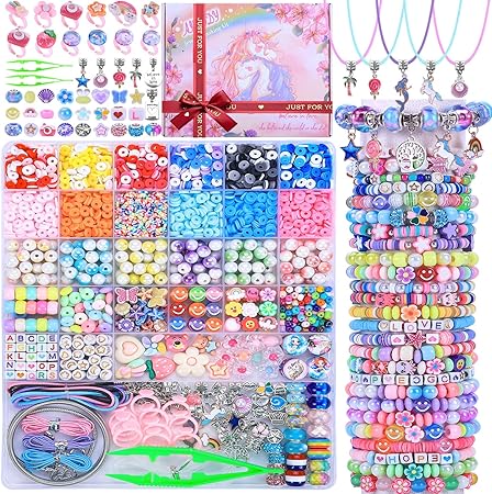 AIPRIDY 3200 Pieces Girls Toys Bracelet Making Kit, Unicorn/Mermaid Clay Beads Jewelry Activity Kit, DIY Crafts Birthday Christmas Gifts for Girls Ages 5 6 7 8 9 10 11 12 Years Old (Light Pink)
