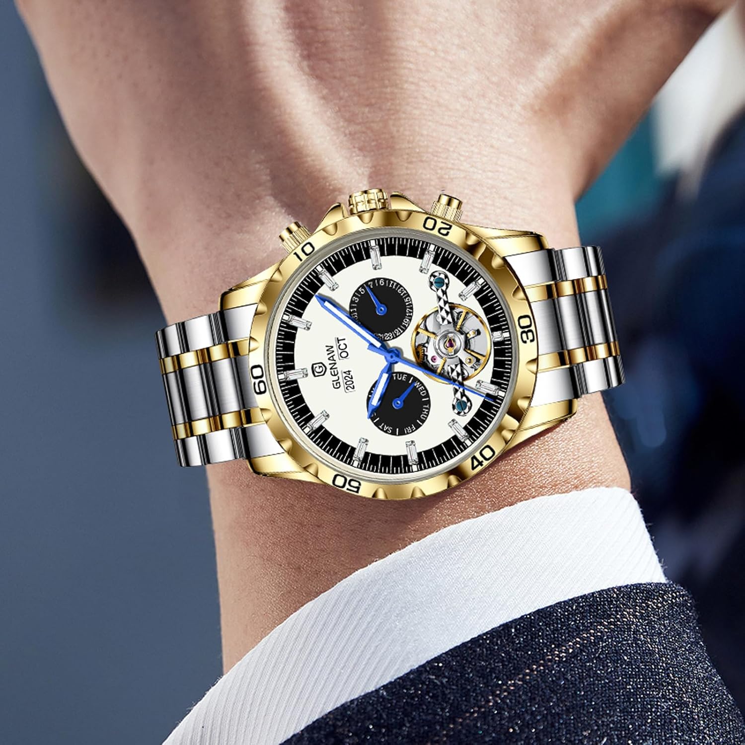 Men Skeleton Watch Tourbillon Automatic Winding Date Luxury Stainless Strap Waterproof Luminous Men Wrist Watch - Image 6