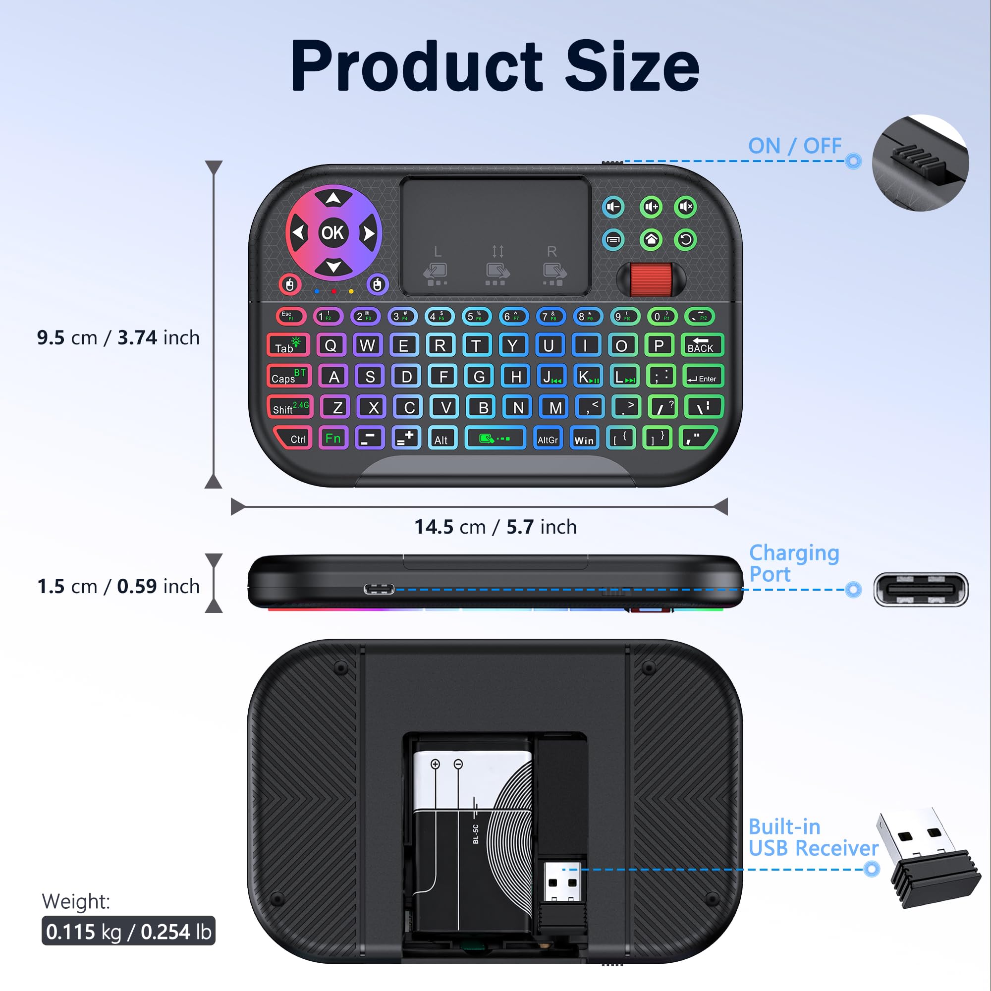 M2 Mini Clavier sans fil Bluetooth 2,4G rétroéclairé pavé tactile TV