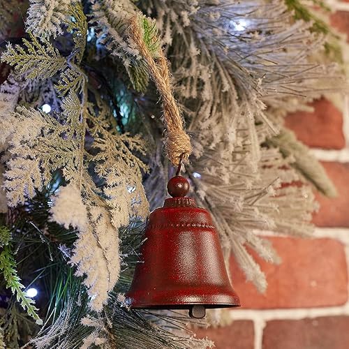 Miniatura 6 de Paquete de 6 cascabeles de Navidad rojos antiguos, campanas de la libertad, campanas vintage, campanas de metal para manualidades con cuerda de yute