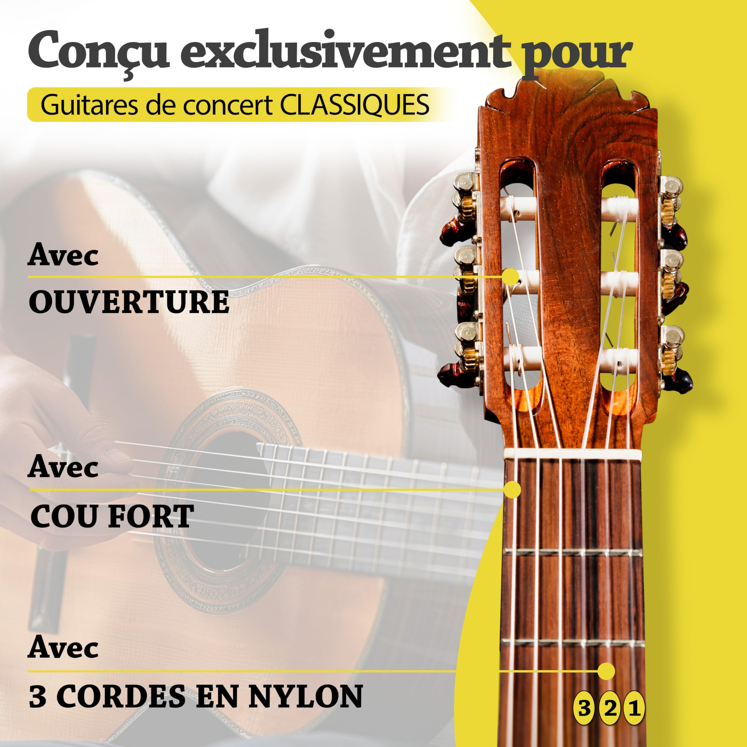 Belfort Cordes de Guitare haute Cordes pour Guitare Classique et guitare de concert pour I Kit de 6 cordes I silberumwobene Cordes en nylon I Bonus : gratuits eBook + 3 médiators - BF//C86