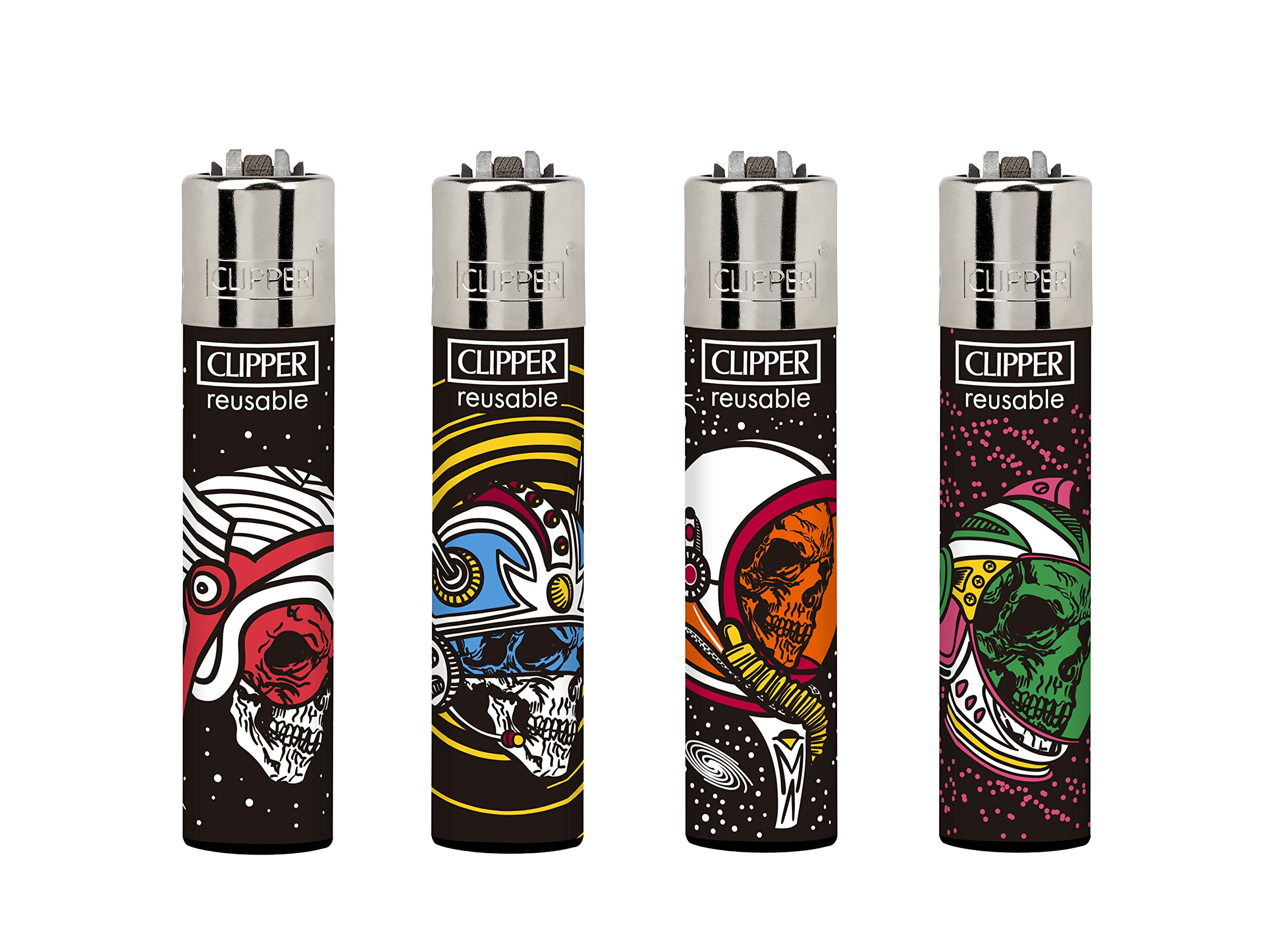 4 X CLIPPER LIGHTERS ASTRO SKULLS