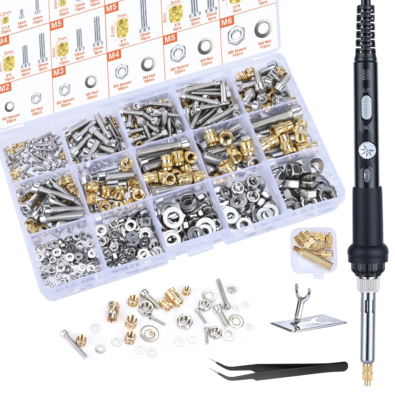 Preciva 716 Piezas Kit Insertos Roscados,Tuercas De InsercióN,Puntas Soldadorm2/M3/M4/M5/M6, Kit Profesional De Insertos Roscados Para ImpresióN 3d Y Modelismo