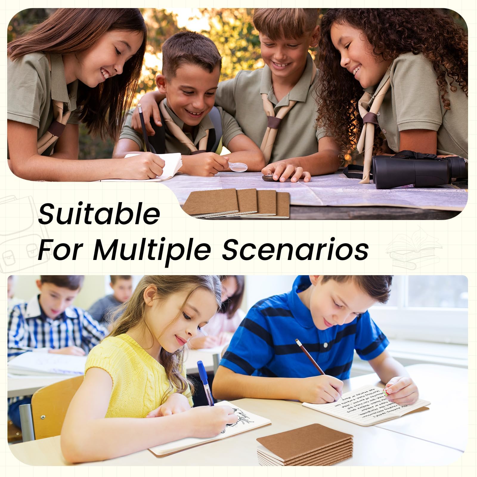 Oucaru Mini-Notizbücher, Großpackung, 8,9 x 14 cm, Braun, 60 Seiten, liniertes Papier, kleines Taschenbuch, Notizblöcke für Kinder, Studenten, Reisende, Schul- und Bürobedarf, 64 Stück