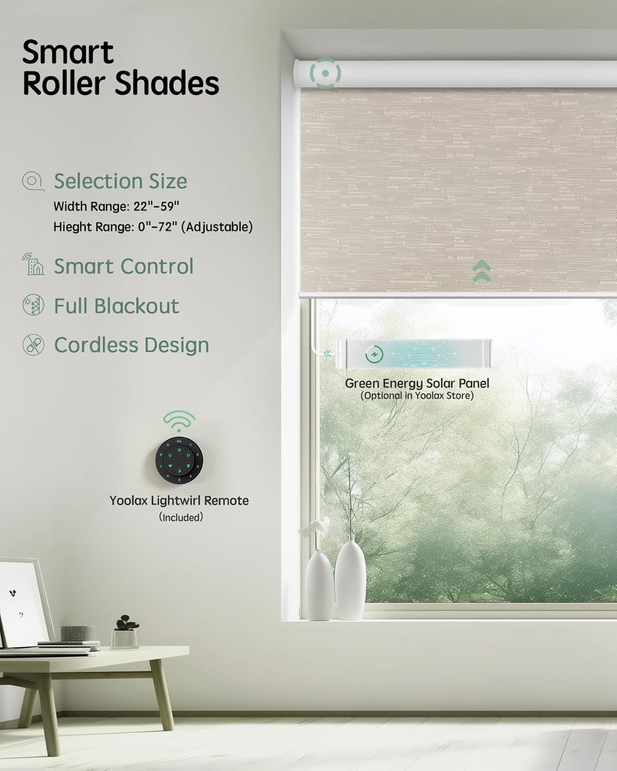 yoolax motorized blinds with remote, blackout smart blinds for indoor windows, automatic shades compatible with alexa roller window shades with valance (jacquard coffee, 23\" w x 72\" h) jacquard coffee 23\"w x 72\"h ( similar