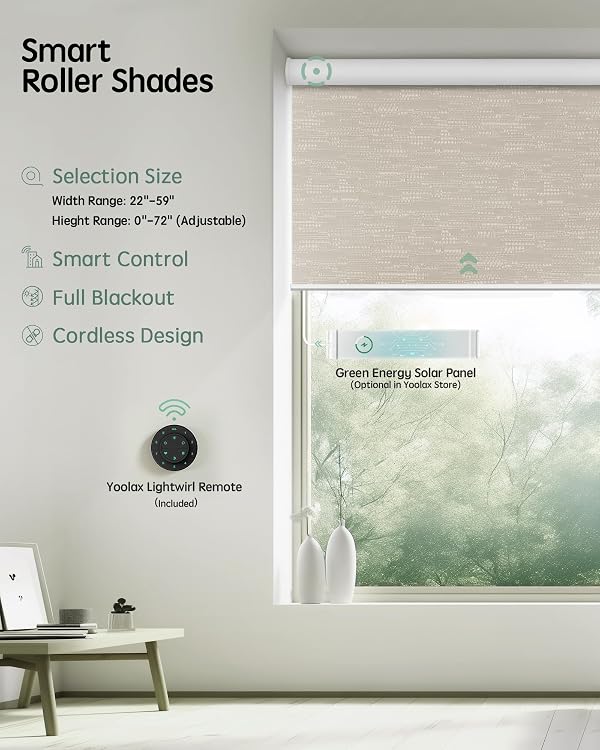 Yoolax Motorized Blinds with Remote, 100% Blackout Smart Shades Voice Control for Bedroom Home Office, Electric Roller Window Shades Work with Alexa with Valance(Jacquard Coffee, 58" W x 72" H) by Yoolax - Image 2