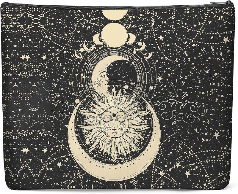 Necessaire de maquiagem Luoycxy em lona com forro e zíper, estampa Sun-and-Moon Face, 25 x 19 x 5 cm