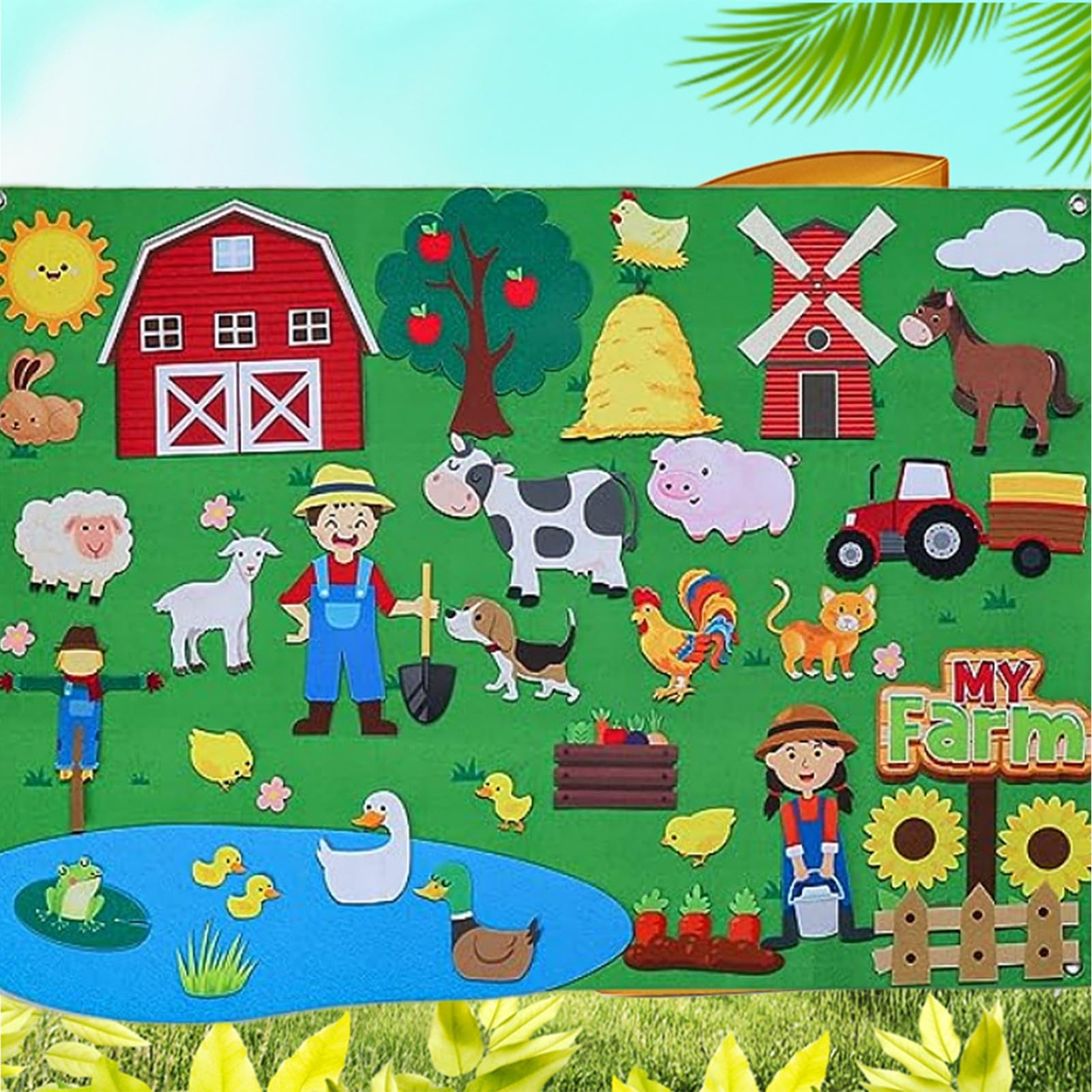 Tavola in feltro per bambini - Set di storie in feltro di flanella fai da te,Set di tabelloni multifunzionali in sfocato con animali da fattoria, attività educative da parete per bambini in età