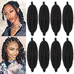 16 Inch Pre-Separated Springy Afro Twist Hair 8 Packs Spring Twist Hair For Distressed Soft Locs Natural Black Marley Twist Crochet Braiding Hair Synthetic Hair Extensions (8 Strands/Pack,1B)