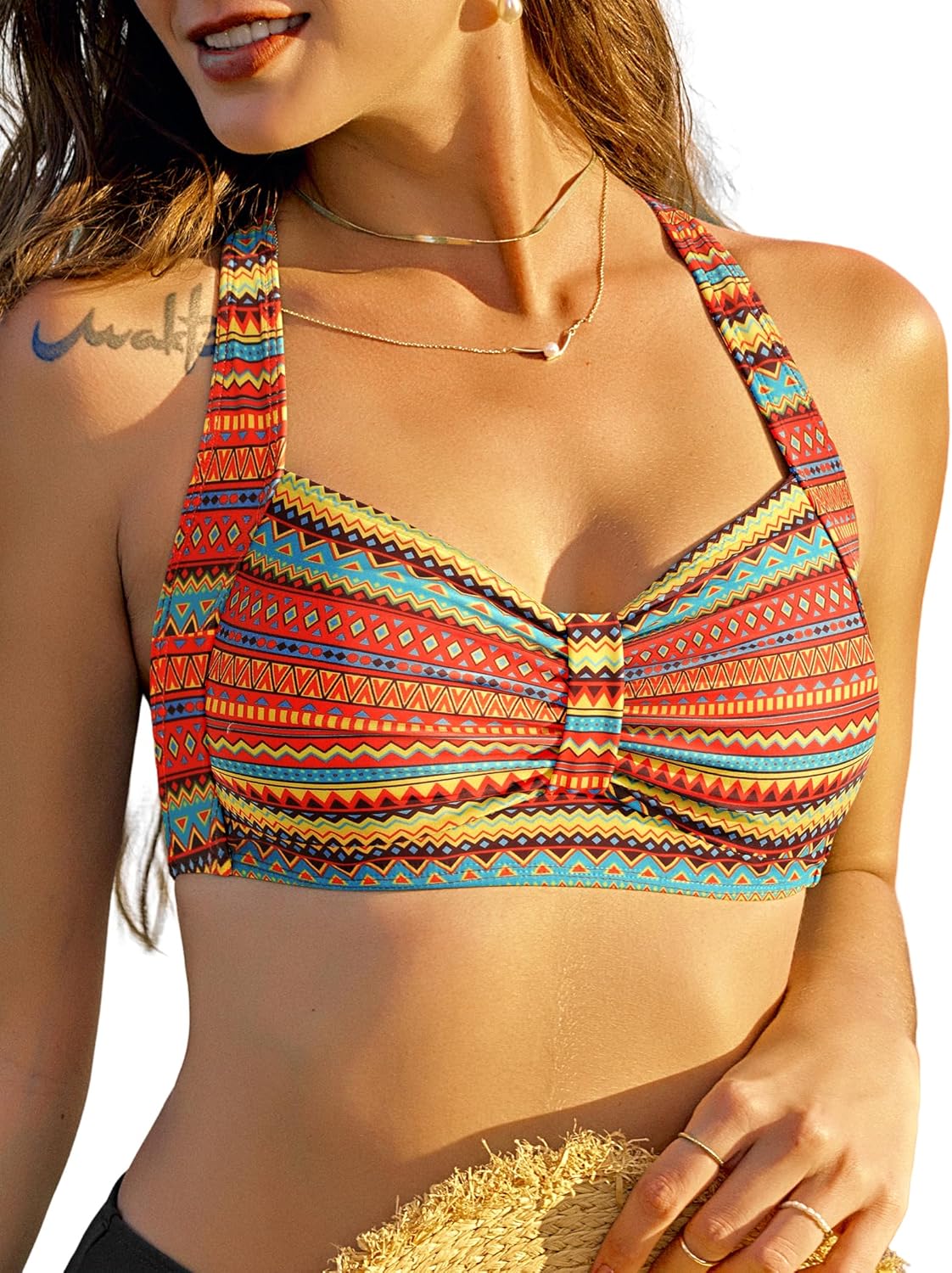 ZAFUL Women Bikini Top Only-Ruched Bra Padded Bathing Suit Top Cross Back Vintage Retro Bathing Suit Tops 2025